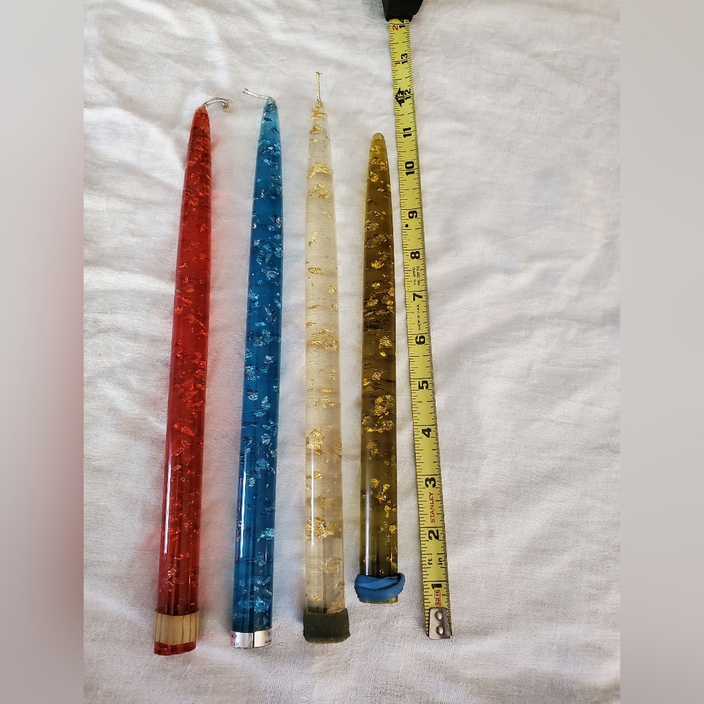 Set of 4 Colorful Lucite W Gold Flecks Candles, Hempstead Creations,